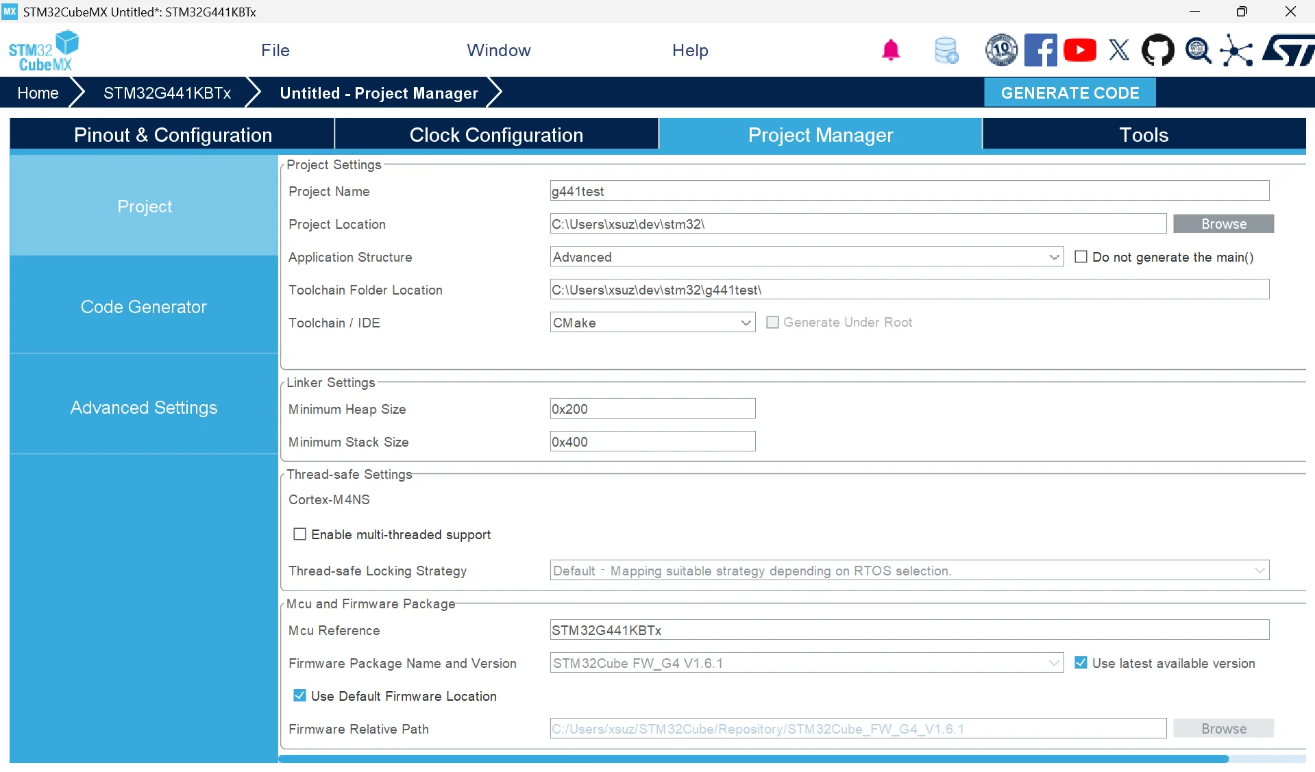 Project Managerの設定