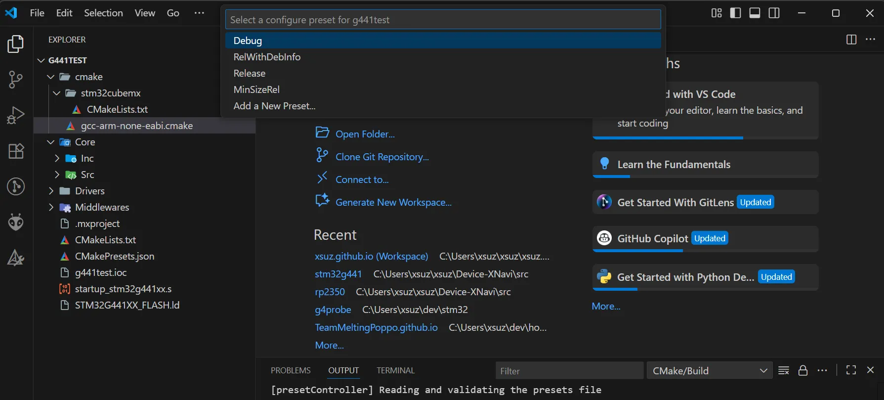 CMakeのpresetの選択